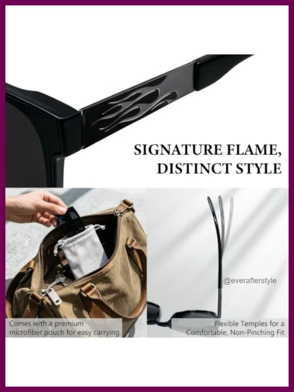 Square Polarized Sunglasses TR90 Frame UV400 Flame Detail